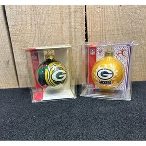 Vintage Green Bay Packers NFL Christmas Ornaments Ball 1 Green 1 Yellow B12